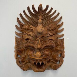 Vintage Indonesian Balinese Carved Wooden Mask Wall Decor Tribal Neutral